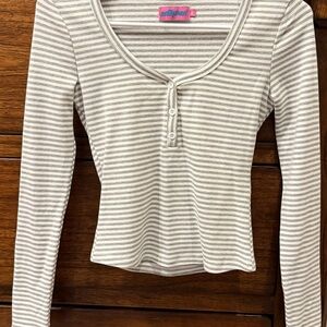 Edikted Gray Striped Long Sleeve Top